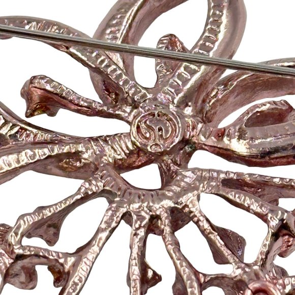 NEW Vintage  ST. JOHN Swarovski Crystals Pin Brooch Pink Flower Signed RARE - Picture 5 of 7